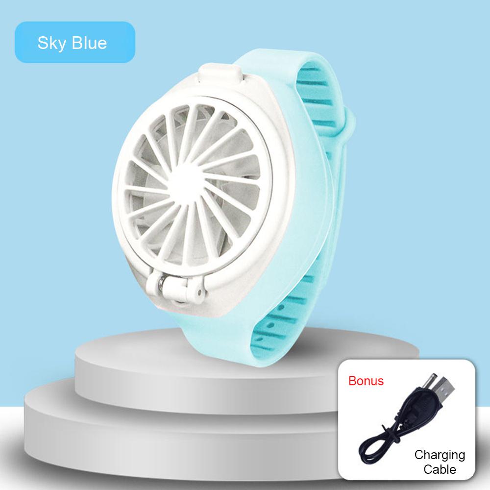 Mini Draagbare Ventilator Horloge Oplaadbare Horloge Fan 3-Speed Instellingen Verstelbare Hoek Kleine Fans Originaliteit Kleine Huishoudelijke: Blauw
