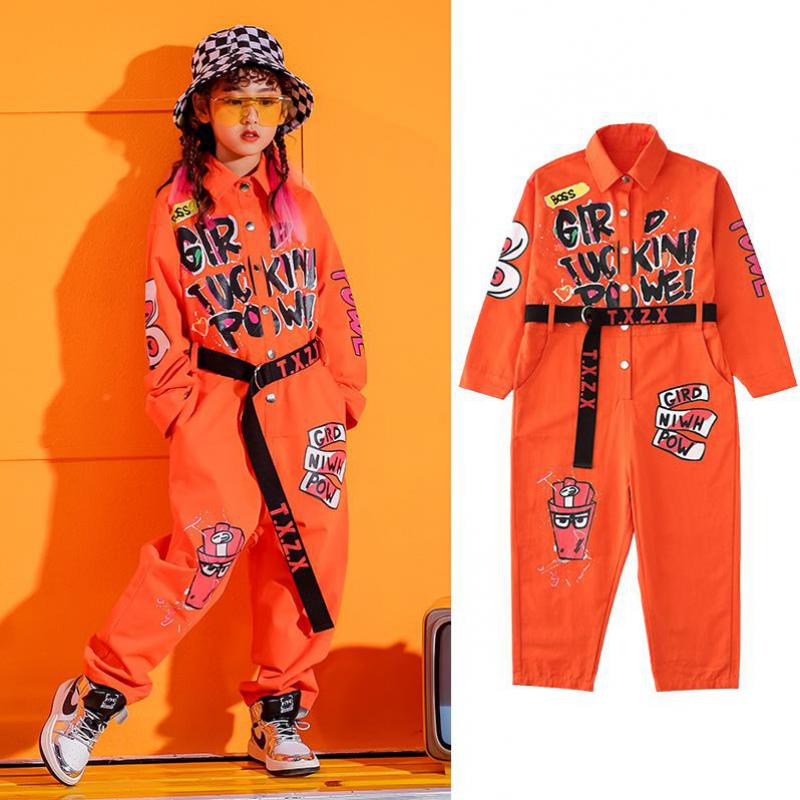 Børn hip hop dansedragt langærmet løs jumpsuit overalls til piger drenge jazz moderne danse kostumer overall tøj outfits