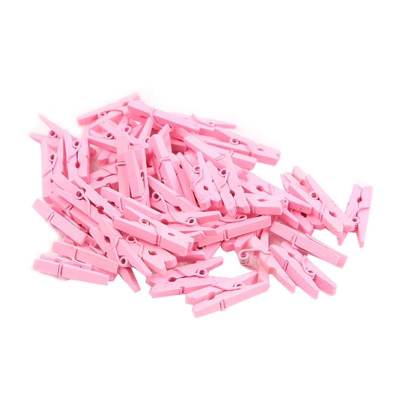 100 Pcs Mini Houten Utility Papier Clips Wasknijper Foto Foto Clips Kabel Clips Foto &#39;S Organizer Clips Voor Opknoping Foto &#39;S: Pink