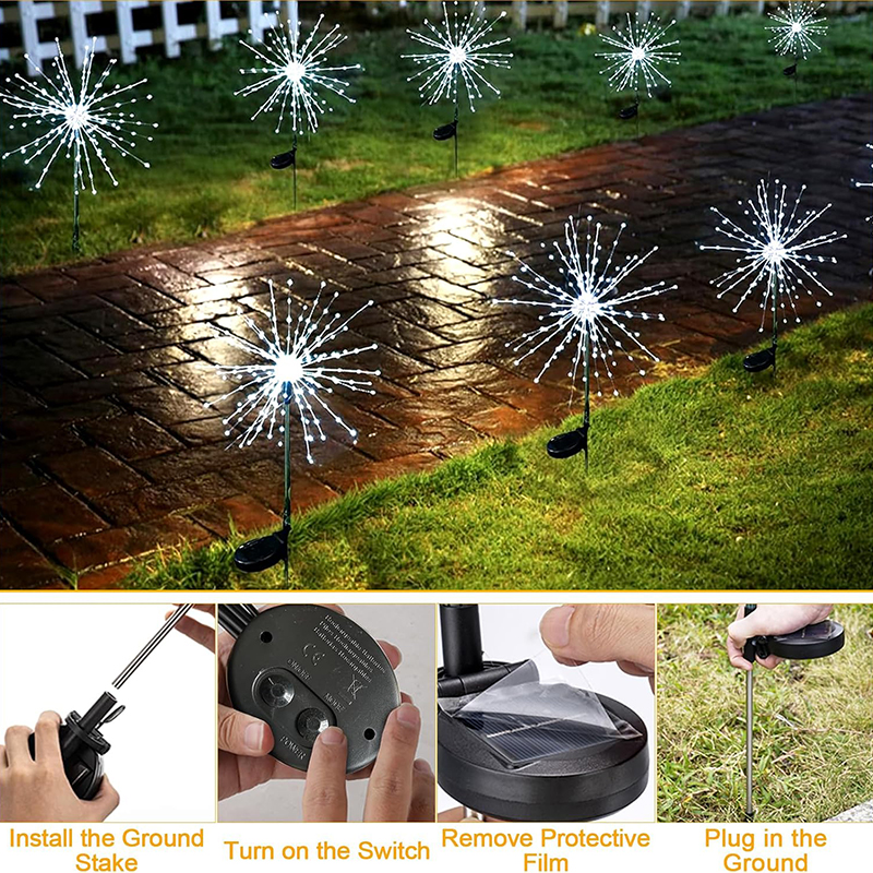 Luz LED de fuegos artificiales con energía Solar, guirnalda impermeable para exteriores, lámpara, vallas de jardín, adornos de césped para decoración para de boda, 1 ud.