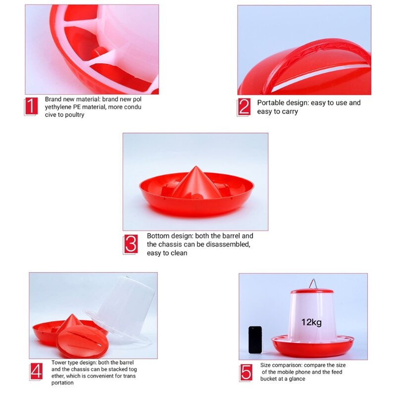 Chicken Feeder Durable Automatic Poultry Food Dispenser with Handle Hanging Poultry Food Container with Handle