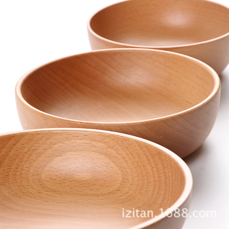 Wooden Salad Bowl Large Round Wood Salad Soup Dining Bowl Plates Premium Wood Kitchen Utensils Set Natural HandMade