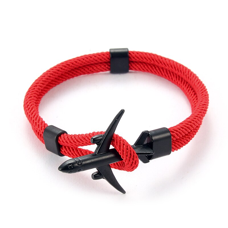 Avion hommes Bracelet corde chaîne noir Bracelet à breloques femmes mâle survie Aviation Style enveloppement en alliage de métal Sport crochet bijoux: B