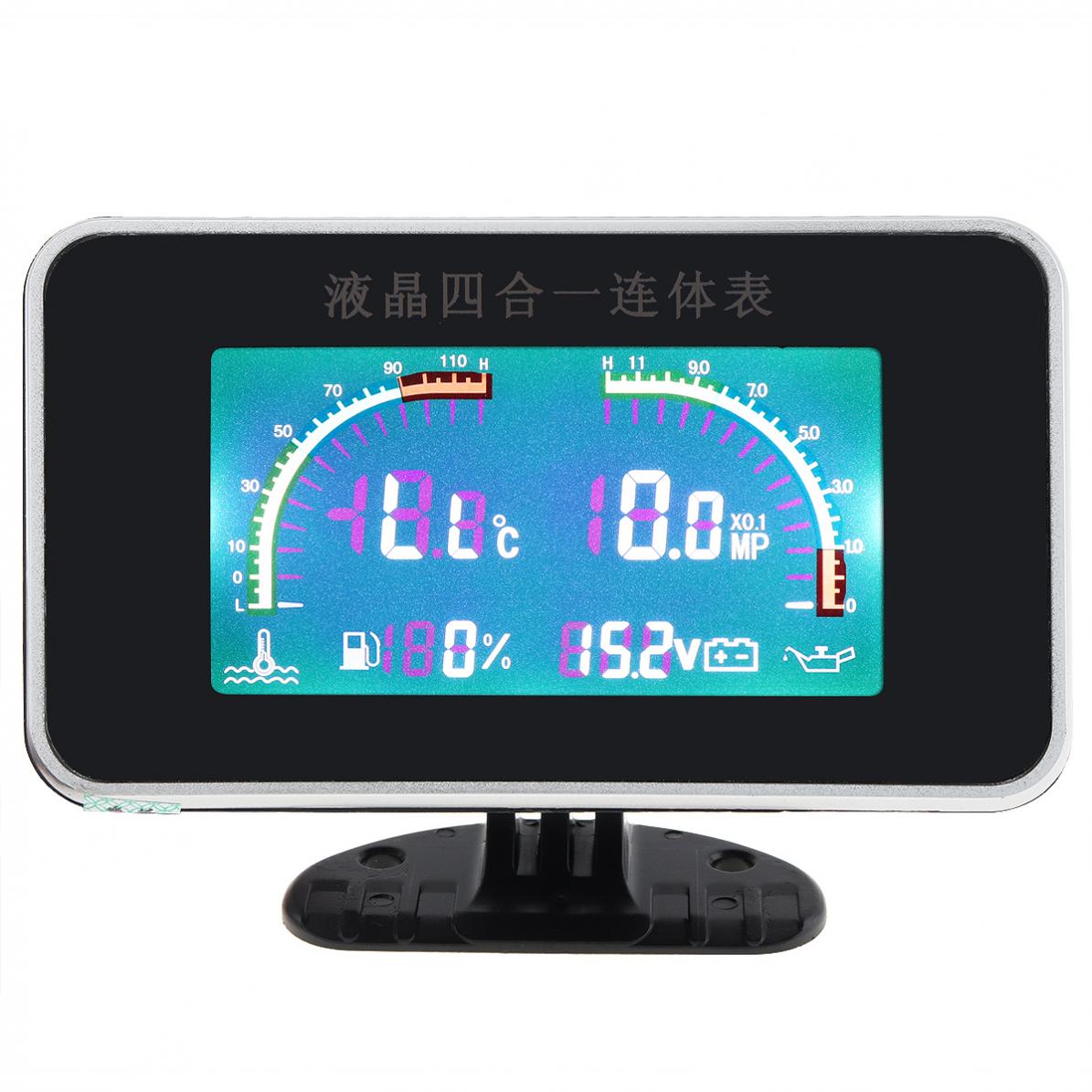 Universal 12v surrande 4 in 1 bil lcd digital voltmätare + vattentempmätare + oljetrycksmätare + bränslemätare med sensor
