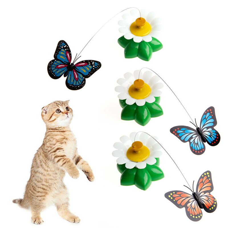 Elektrisk roterende sommerfugl kat stang sjov kæledyr legetøj killing legetøj