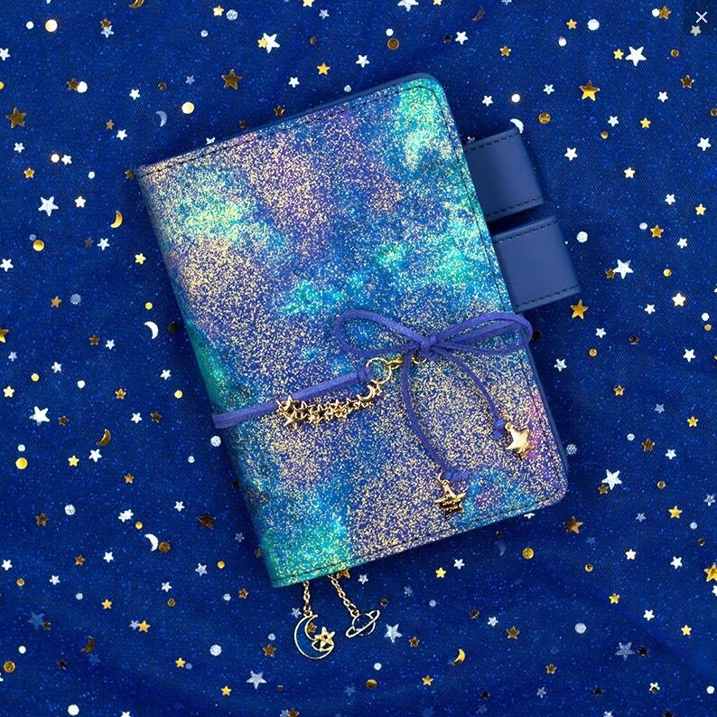 Date A5 A6 belle Kawaii étoile bleue Bling Bling carnet Agenda Journal planificateur Journal hebdomadaire Plan manuel papeterie: with star bands / A5
