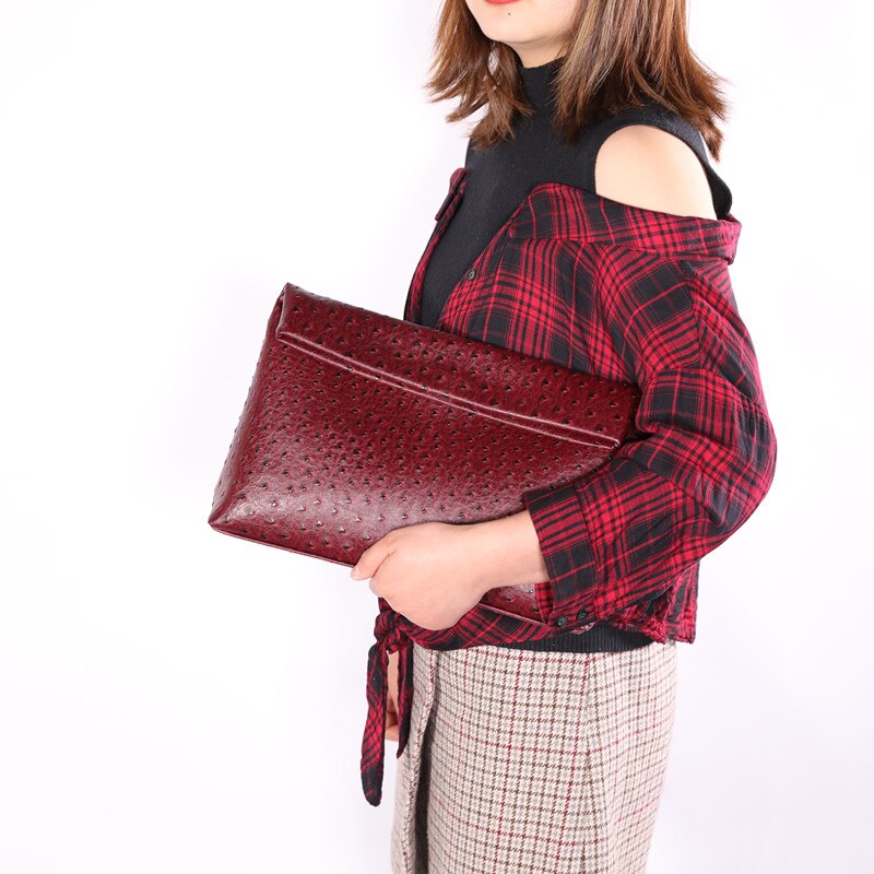 Tophigh Mode Vrouwen Loved Struisvogel Lederen Dag Clutch Bags Ins Handtas Python Pouch Koppelingen Dames Avondfeest