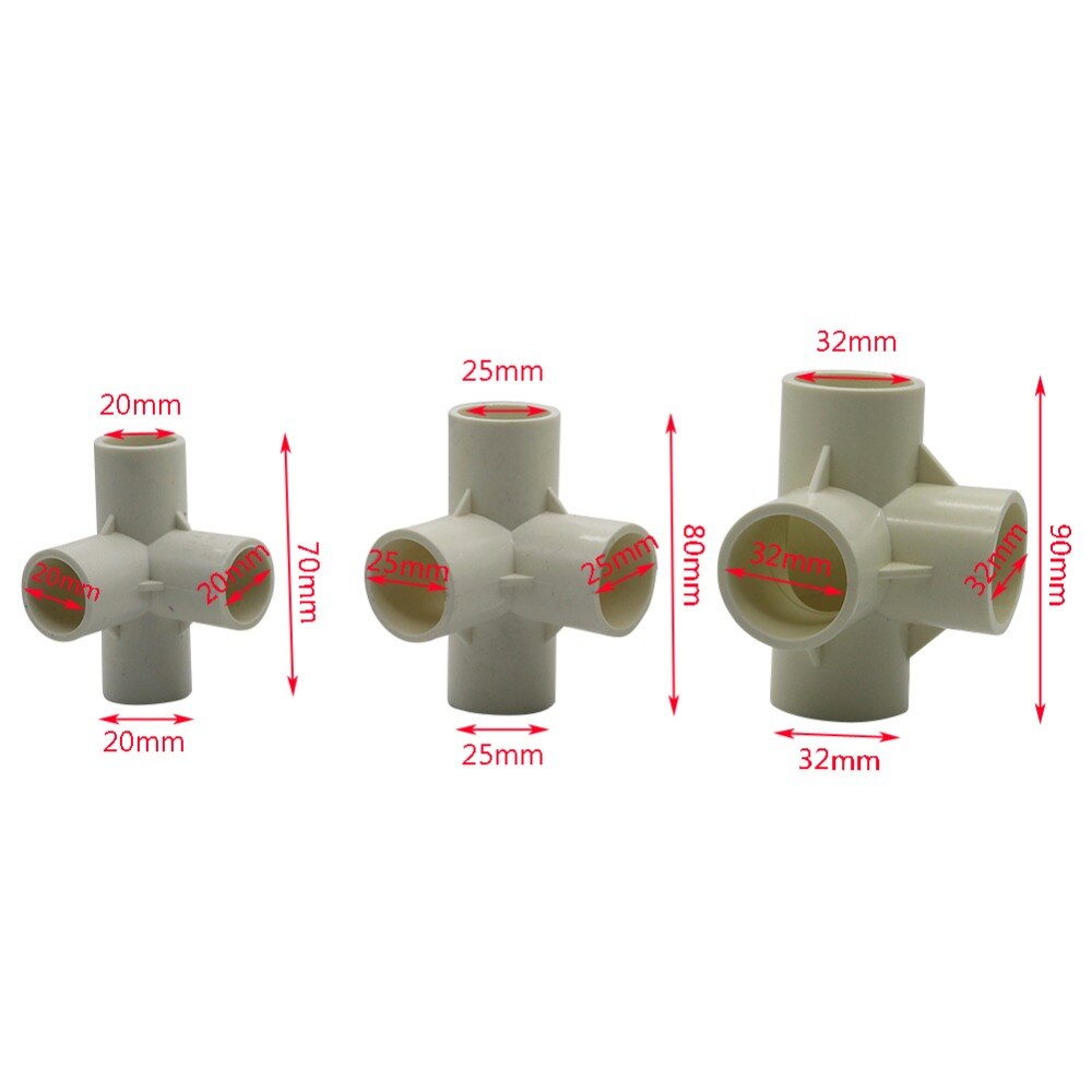 1 PC Driedimensionale Cross Tee Connector Binnendiameter 20mm, 25mm, 32mm PVC Buisleidingen Huis Tuin Irrigatie Water Connector