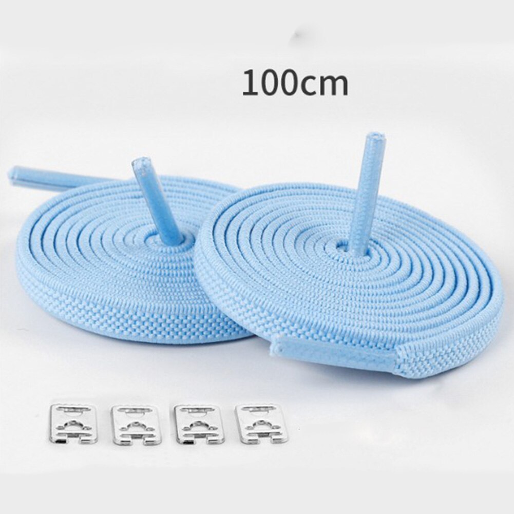 1 par 100cm uden binde elastiske snørebånd strækbare gummisnørebånd voksne børn hurtige og nemme sneakers elastiske snørebånd cordones: Blå