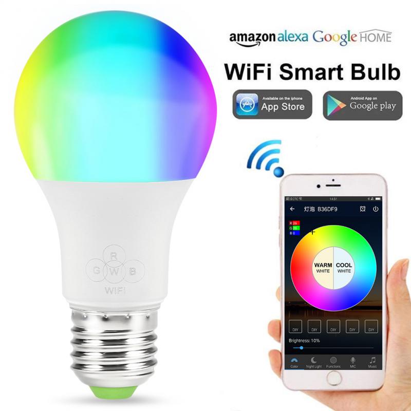Wifi Smart LED Lamp E27 7W RGBCW Multi-color Dimbare LED Lamp Wake-Up Lights App control Compatibel Met Alexa Google Thuis