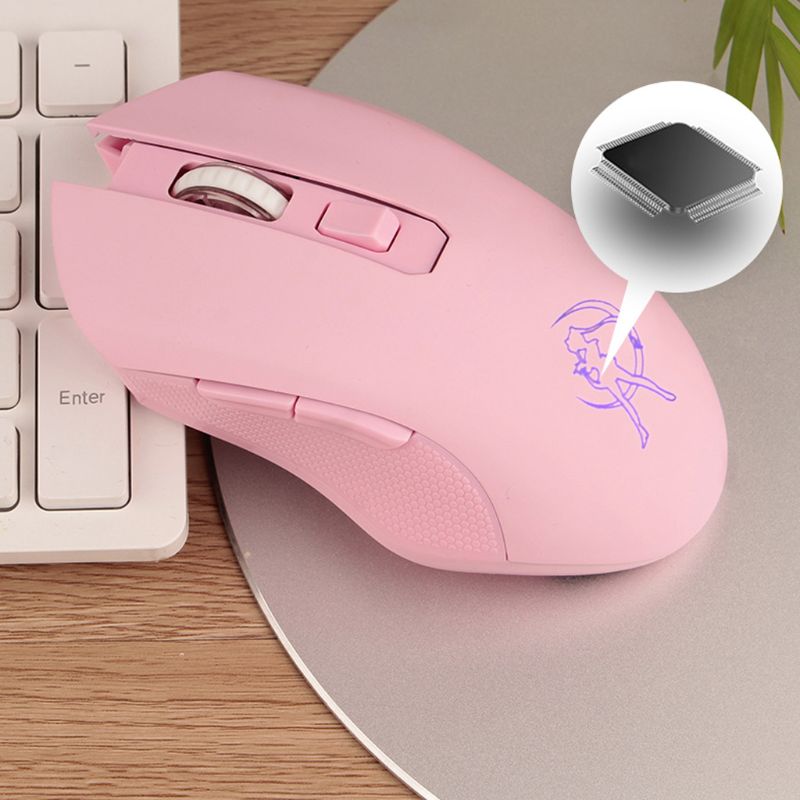 Oplaadbare Roze Meisje Stille Led Optische Game Muizen 1600Dpi 2.4G Usb Draadloze Muis Voor Pc Laptop Desktop Computer