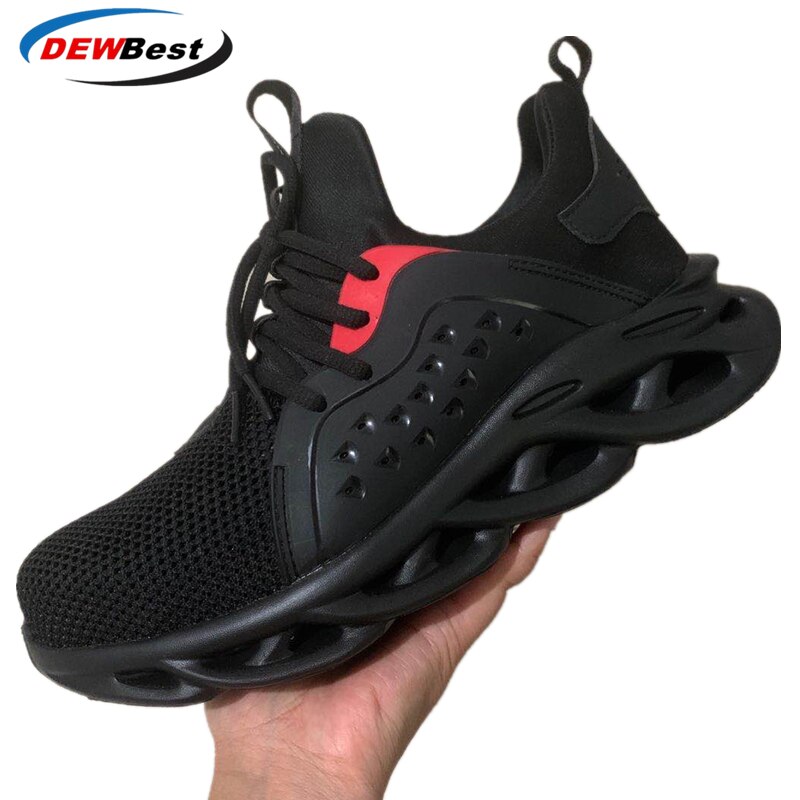 Ademende heren veiligheidsschoenen in de zomer luchtdoorlatende outdoor herenschoenen stalen neus anti-kraak en anti-piercing: Zwart / 44