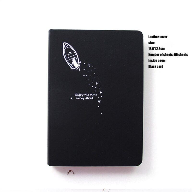 Black Star Notebook Hardcover Diary DIY Blank Black Paper Sketch Book 96sheets Notepad School Office Supply Papelaria: C