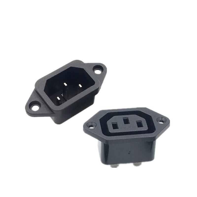 IEC C14 C1 2in1 3-pin chassis panel mount plug connector AC 250 V 10A zwart