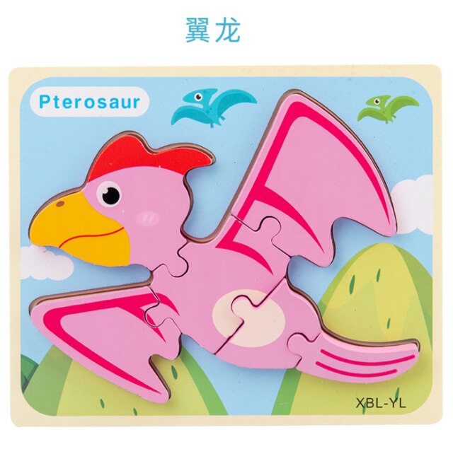 Let'S Make 1PC Montessori Toys Wooden Dinosaur Puzzle Cartoon Early Educational Baby Toy Wood Puzzle Toys: 02