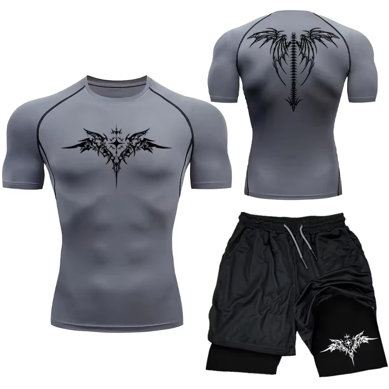 Mma boxningsset sportkläder för män snabbtorkande gymshorts t-shirt löpning träningstight sport rashguard 2 delar dräkt