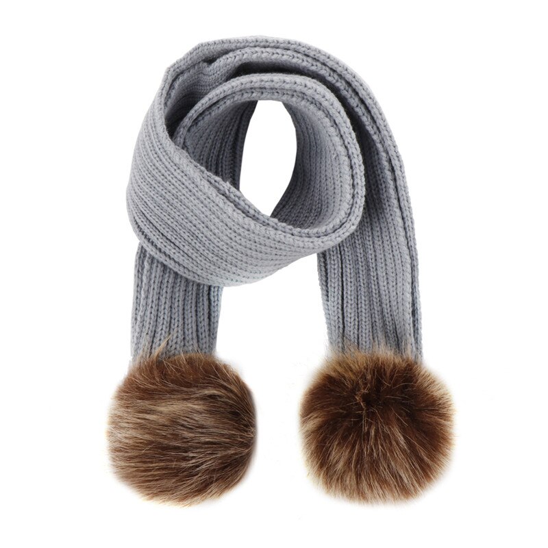 Leuke gebreide kinderen hoed met een sjaal dubbele bal faux fur hoeden sjaals set winter accessoires voor baby sjaal muts kids: 4