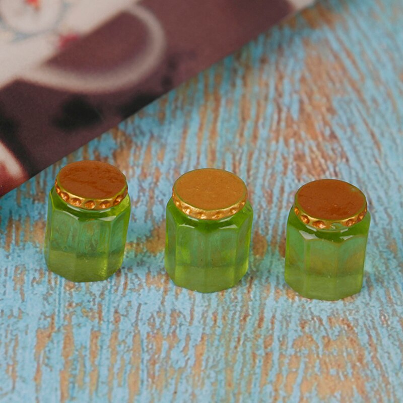 3pz 3D Della Resina di Simulazione Vasetti di Marmellata Bottiglia di Abbellimento per 1/12 Dollhouse cucina ristorante arredamento FAI DA TE Artigianato Giocattoli: verde