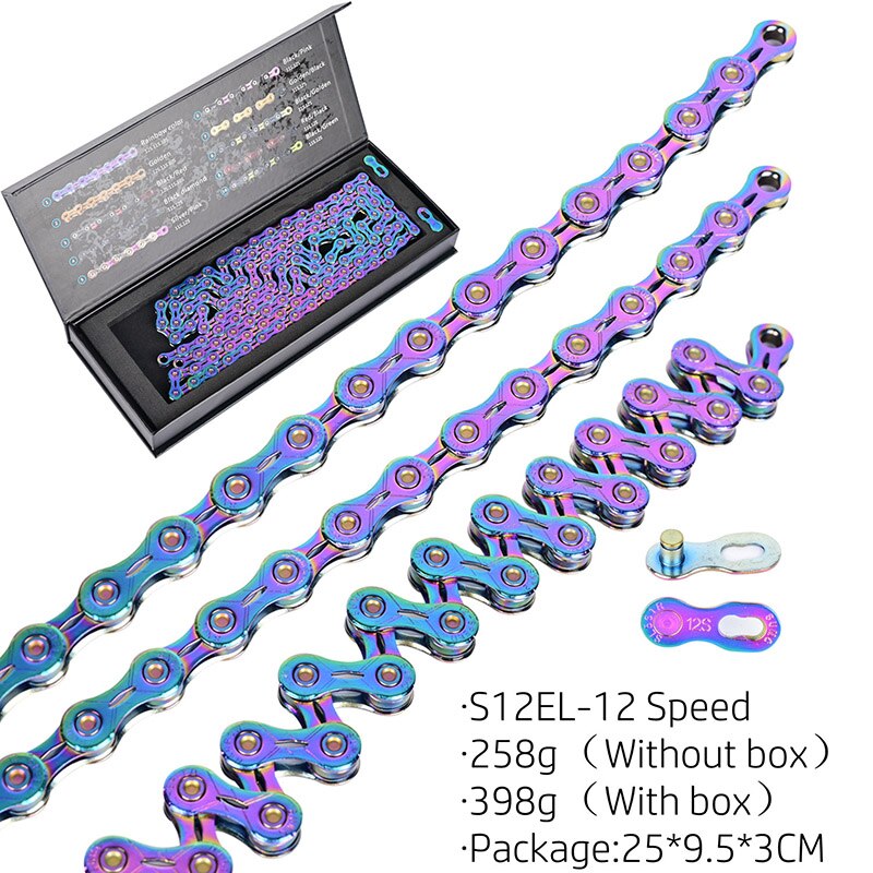 Bicycle Chain Rainbow Colorful Mountain MTB Road Bike Shifting Chain 9/10/11/12 Speed With Connector Master Links BC0581: S12EL