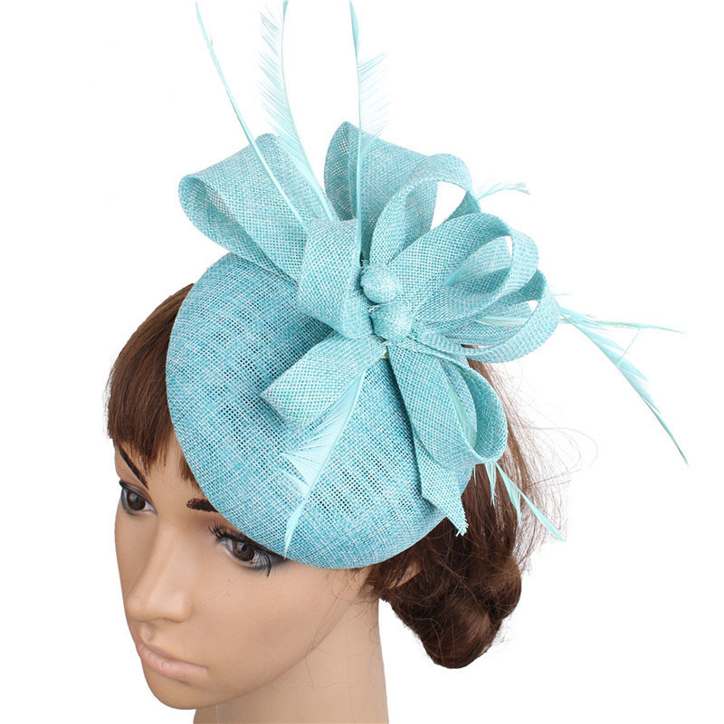 Fs Vrouwen Vintage Kerk Hoed Tovenaar Grote Derby Rose Rode Hoofdband Veer Mesh Party Hoeden Cocktail Grote Bruiloft Hoeden Fedora: Lake Blue