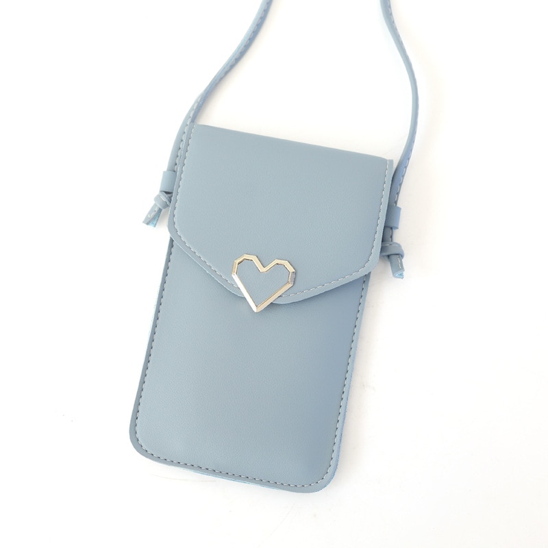 Bolsa de teléfono para mujer, bolso de hombro transparente con corazón de amor, tarjetero, bolso de mano para chica, cartera para teléfono de mujer