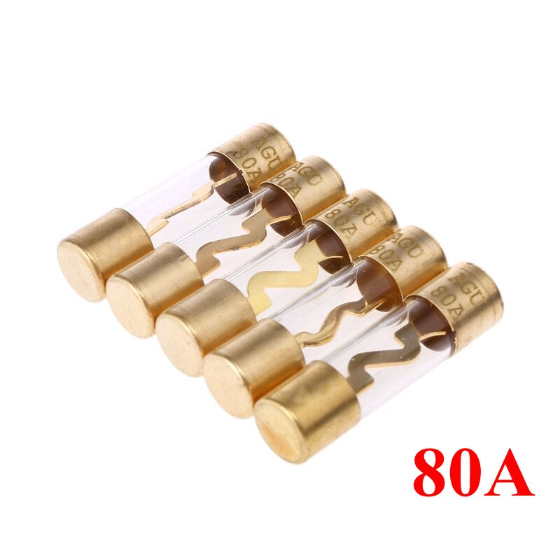 5Pcs Gold Plated Glass AGU Fuse Fuses Pack Car Audio Amp Amplifier U90C
