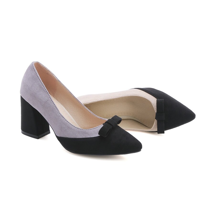 Qutaa kvinder pumps all match spidstå kvinder sko platform spids tå casual firkantet højhælet dame pumps str. 34-43
