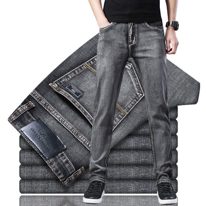 classic casual thin jeans soft summer thin section Elastic Denim trousers Brand Grey Pants