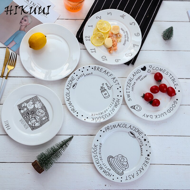 8 pulgadas estilo europeo patrón de dibujos animados redondo plato plano de porcelana de la cena de cerámica pastel ensalada placa vajilla Cena