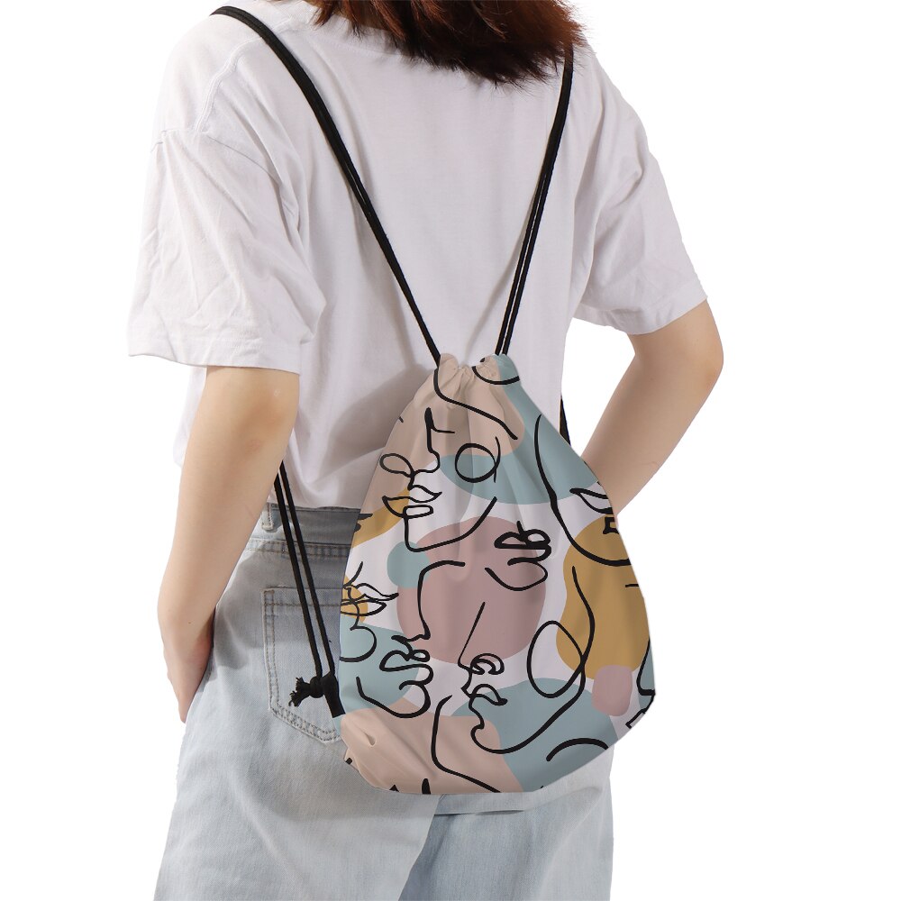 Deanfun-Bolso con cordón para mujer, mochila colorida con estampado de líneas abstractas, , 60444