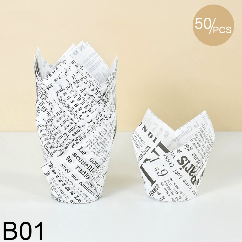 50 stücke Zeitung Stil Cupcake Liner Backförmchen Für Hochzeit Geburtstag Party Tulpe Muffin Cupcake Pappbecher Öldicht Kuchen Verpackung: Rosa