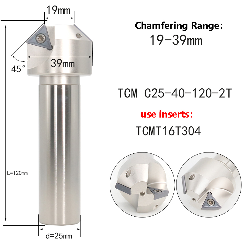 LIHAOPING TCM herramienta de chaflán de 45 grados 12 16 20 mm C20-40-120 torno CNC fresa de acero de tungsteno TCMT fresa de extremo de inserción de carburo: 32 mm