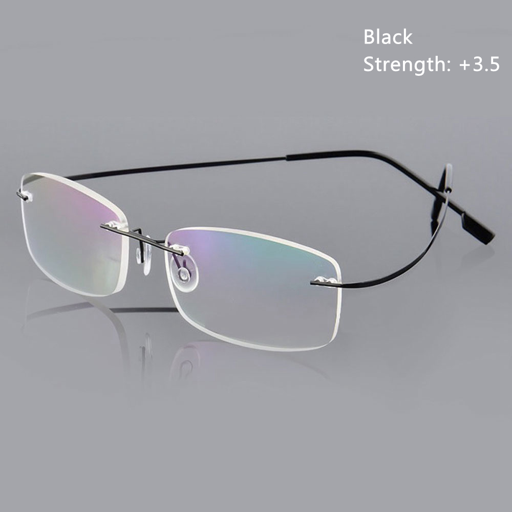 2023 ultraleichte Erinnerung Titan randlose Lesebrille Männer Frauen presbyopische Brille hoch auflösende Brille 1,0 bis 3,5: Schwarz / +200