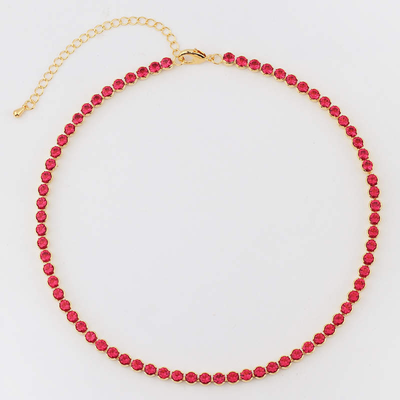 Gold Color 1 Row Shiny Colorful Neon Rainbow Iced Out Zircon Charm Thin CZ Tennis Chain 33+7CM Women Choker Necklace