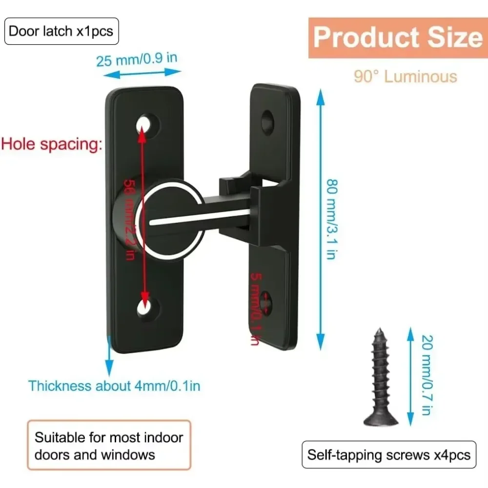 Interior Door Bolt Luminous Bolt old-fashioned Surface-mounted Room Roor Latch 90 Degree Heavy-duty Lock