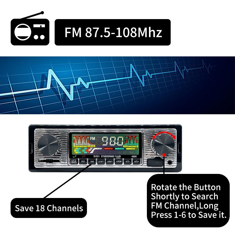 Hippcron-Radio ESTÉREO FM con Bluetooth para coche, reproductor de Audio MP3 60Wx4 para teléfono móvil, manos libres, Digital, USB/SD, entrada auxiliar en el tablero, 1 DIN