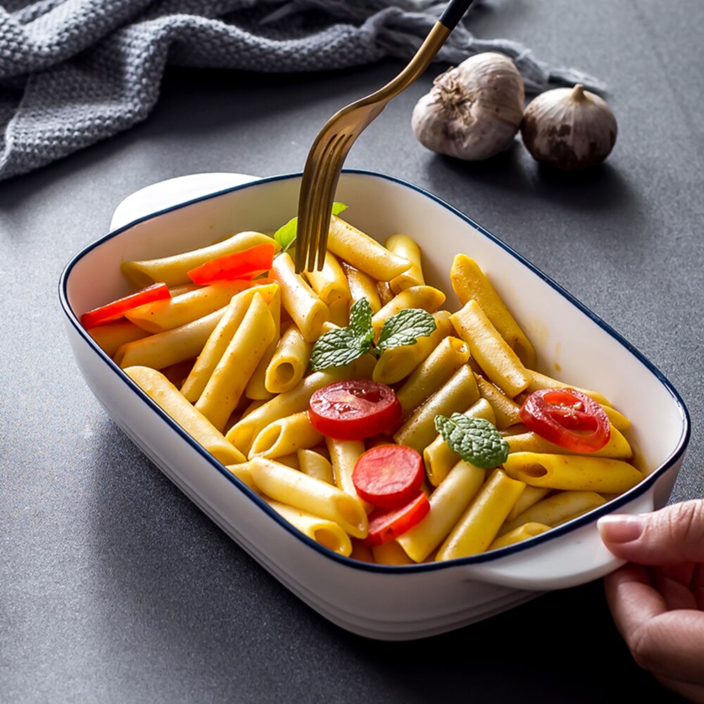 Ceramics Rectangular Baking Dishes with Handle for Oven Ceramic Baking Pan Lasagna Casserole Pan Individual Bakeware