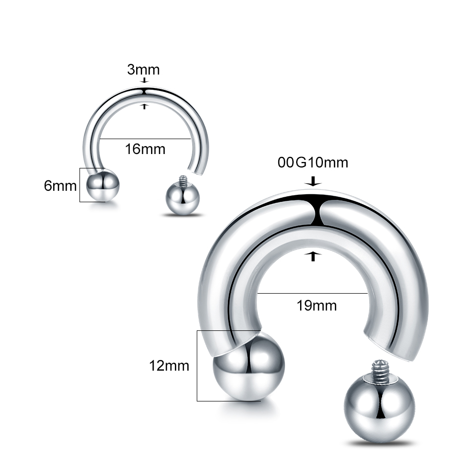 1 Stk/partij Staal Grote Grote Formaat Hoefijzer Ring Neus Piercing Oor Expander Bcr Hoop Earring Septum 12-00G mannelijke Intieme Lichaam Sieraden