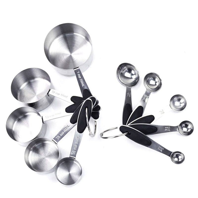 10 PCS Grade Spoons Set and Stainless Steel Measuring Cups with Soft Silicone Handles for Easy Grip: Default Title