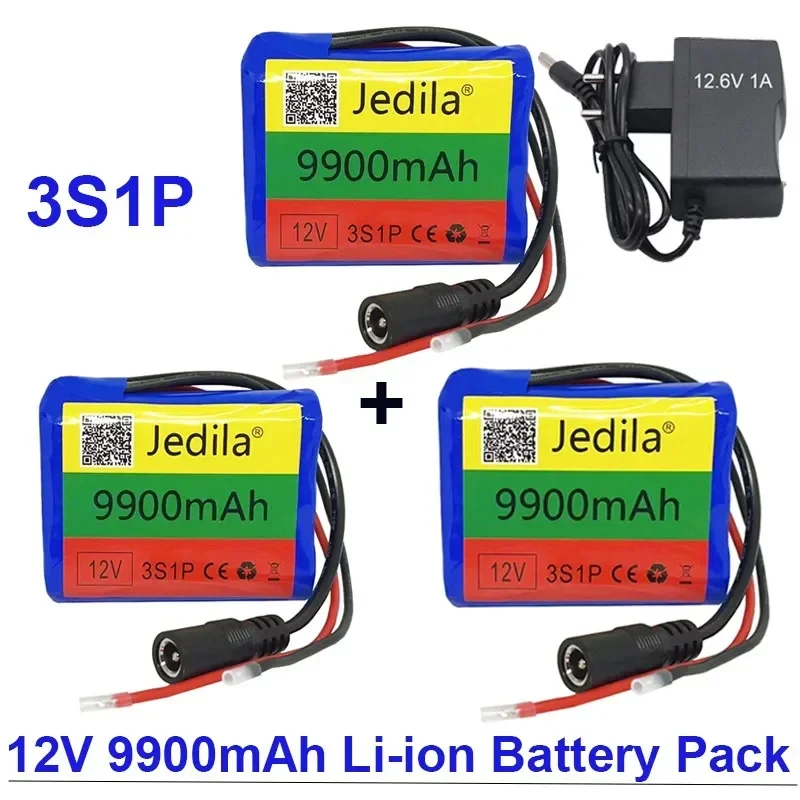 100 % neue 12 V 9900 mAh 3S1P Lithium-Batterie 18650 Lithium-Akku-Schutzplatine wiederaufladbar. 1A Ladegerät