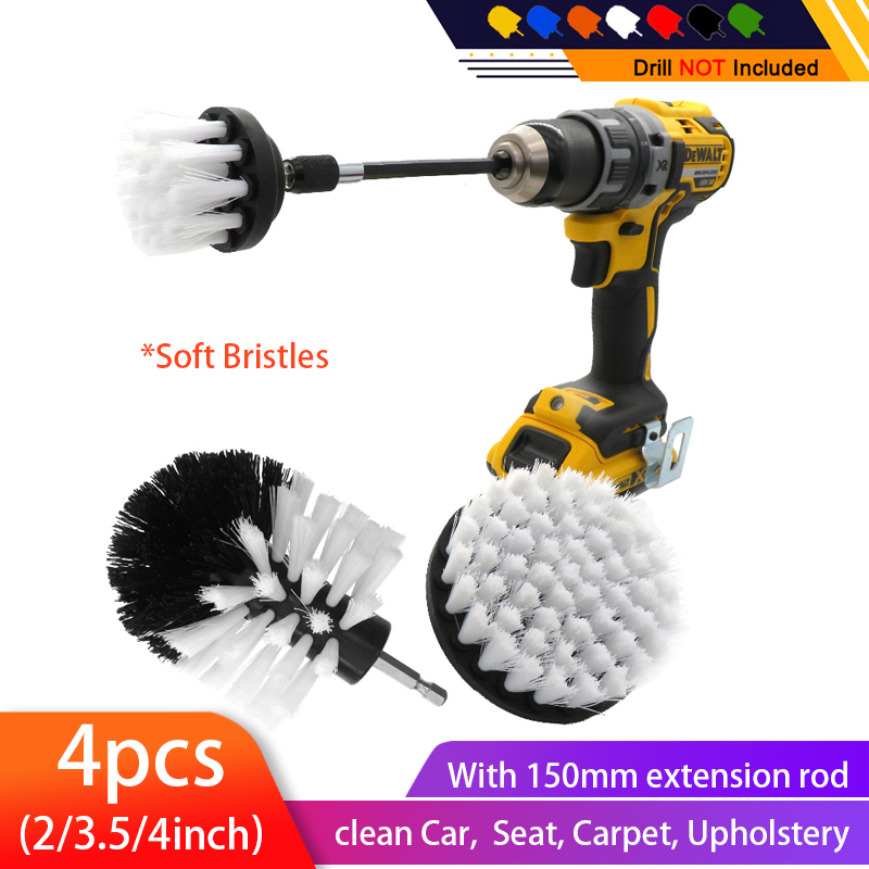 4pcs/set Power Scrub Clean Brush Electric Brush Kit with Extension for Cleaning Car, Seat, Carpet, Upholstery