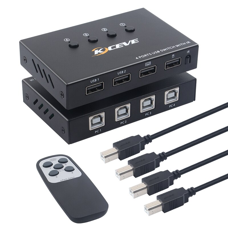 USB KVM Switch USB 2.0 Switcher for Keyboard Mouse Printer 4 in 4 Out Port Sharing 4 Device USB Power USB Hub: Default Title