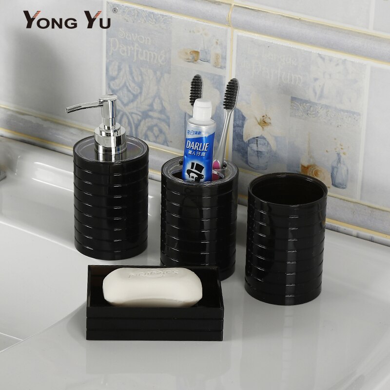Sæt  of 4 plastik tilbehør til badeværelset sæt tandbørsteholder tandpasta dispenser sag sæbeboks toilet bruser opbevaring