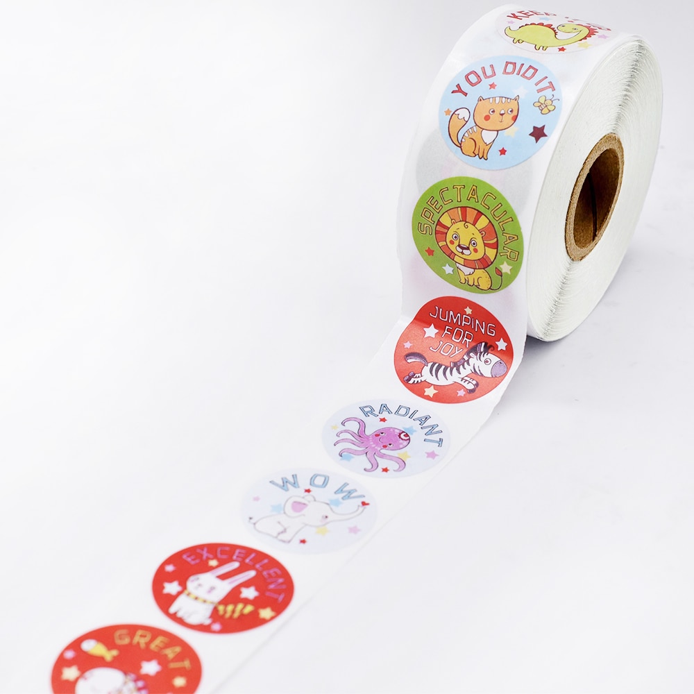 500pcs/roll Reward Stickers for Students Teachers Encouragement Sticker for Kids Motivational Stickers with Cute Animals