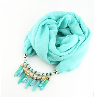 Ethtic Silk Scarf Necklace Neckerchief Scarves Tassels Women Printed Silk Muffler Scarfs Choker Statement Jewelry Luxury Bijoux: Sky Blue