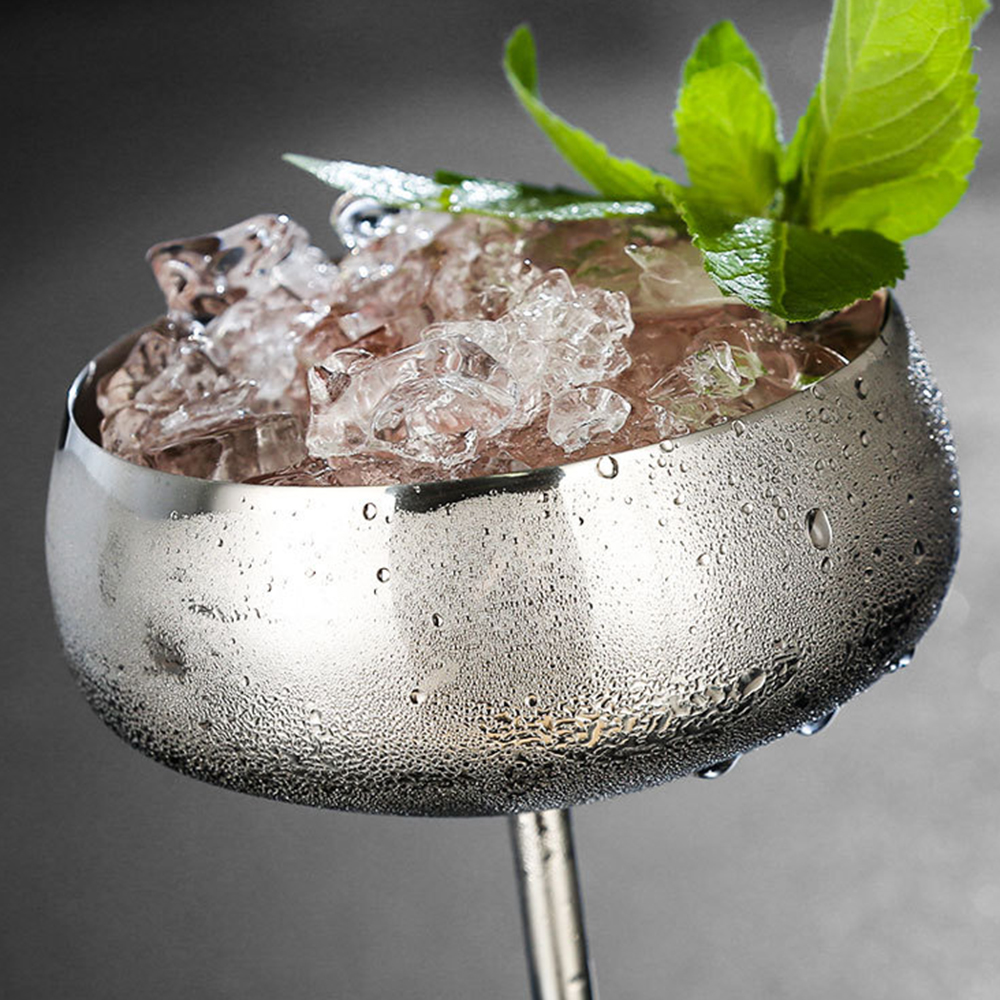 Rustfrit stål blankt kobberbelagt 450ml stor kapacitet bred mund sommerfuglekop metal vinglas restaurant champagneglas