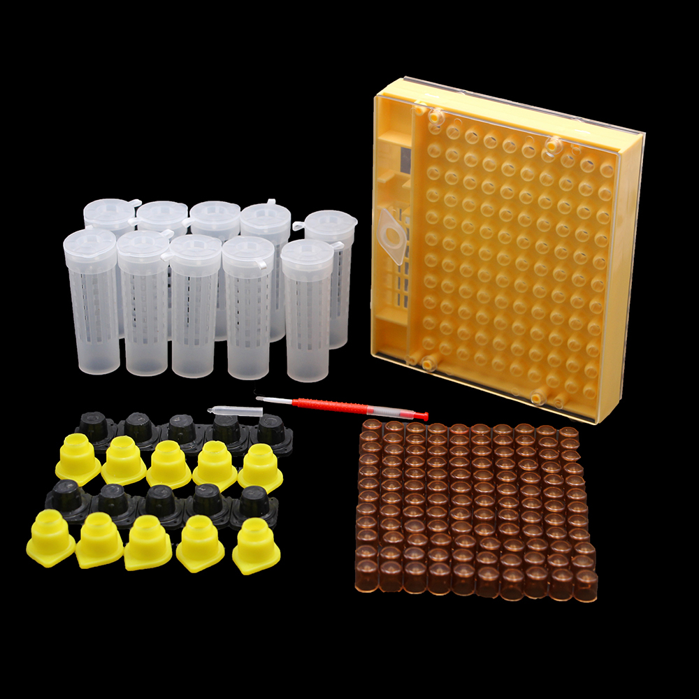 1Set Bijenteelt Kit Queen Bee Grootbrengen Systeem Plastic Overdracht Naald Doos Kooi Mobiele Cup Bescherming Cover Bijenteelt Hulpmiddel Levert