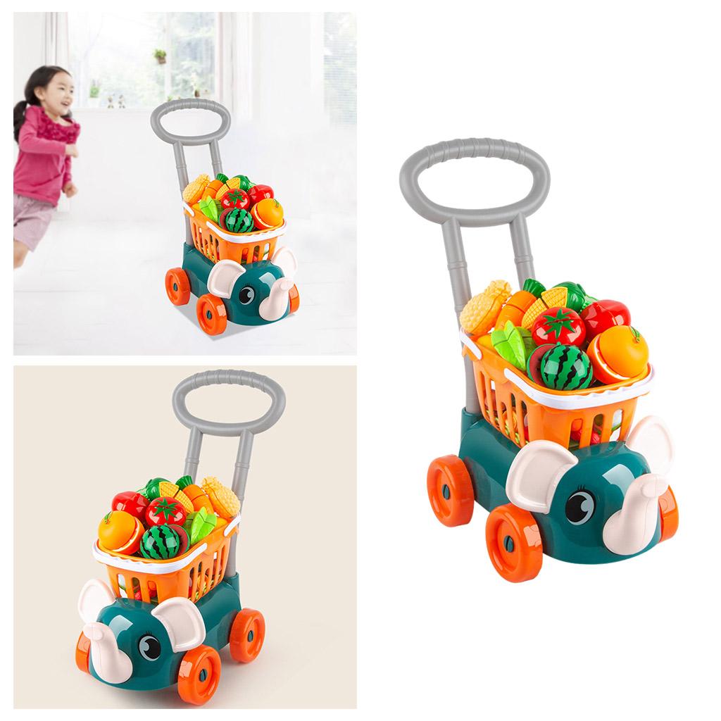 Shopping Cart Pretend Play Trolly w/ Vegetable Fruit Learning Education Toys