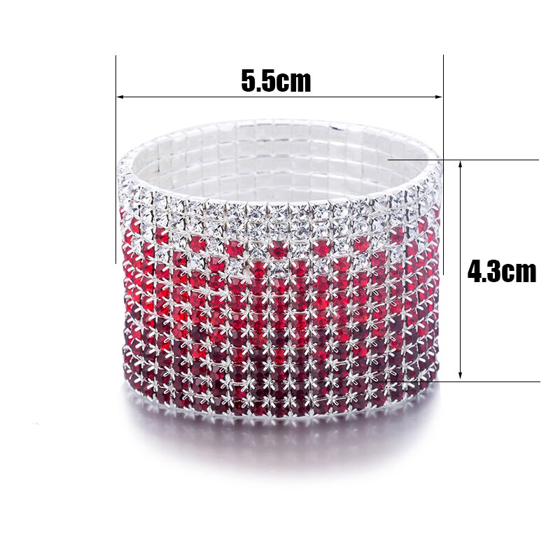 12 Rijen Bruiloft Armband Red En Clear Crystal Strass Combinatie Verzilverd Bridal Sieraden Stretch Bangle Armbanden