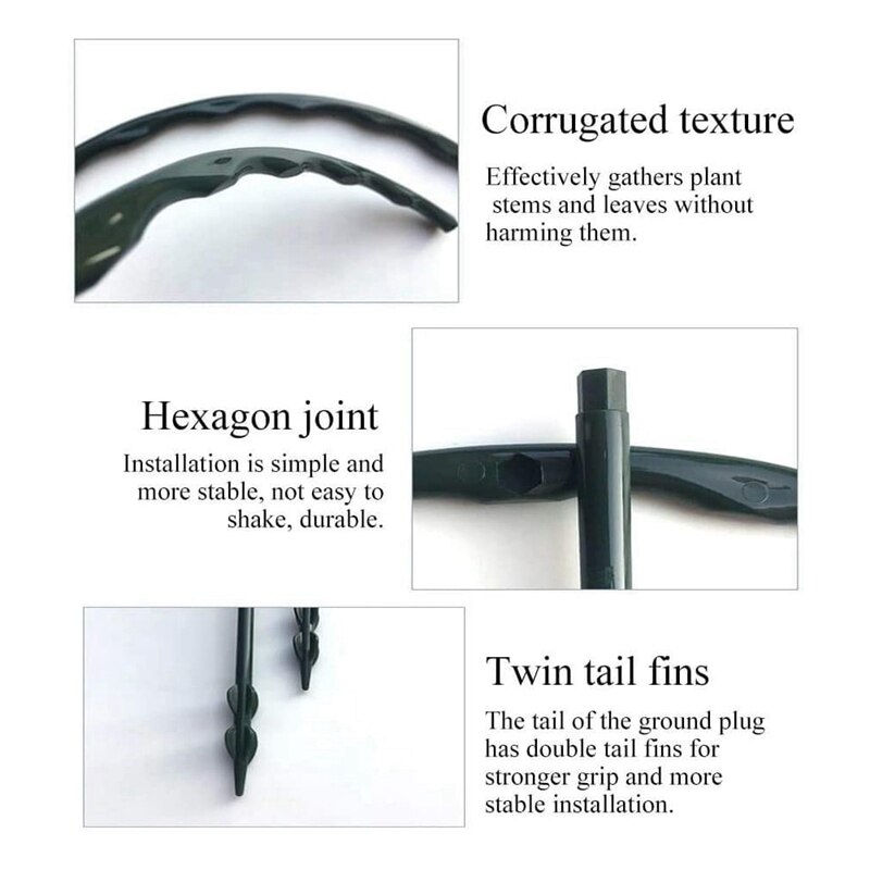 8PCS Plant Support Plant Stakes Half Round Plant Support Ring Plastic Plant Cage Holder Flower Pot Climbing Frame